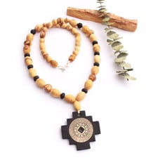 Shamanic Palo Santo necklace with Chakana Pendant, Aromatic Healing necklace wit