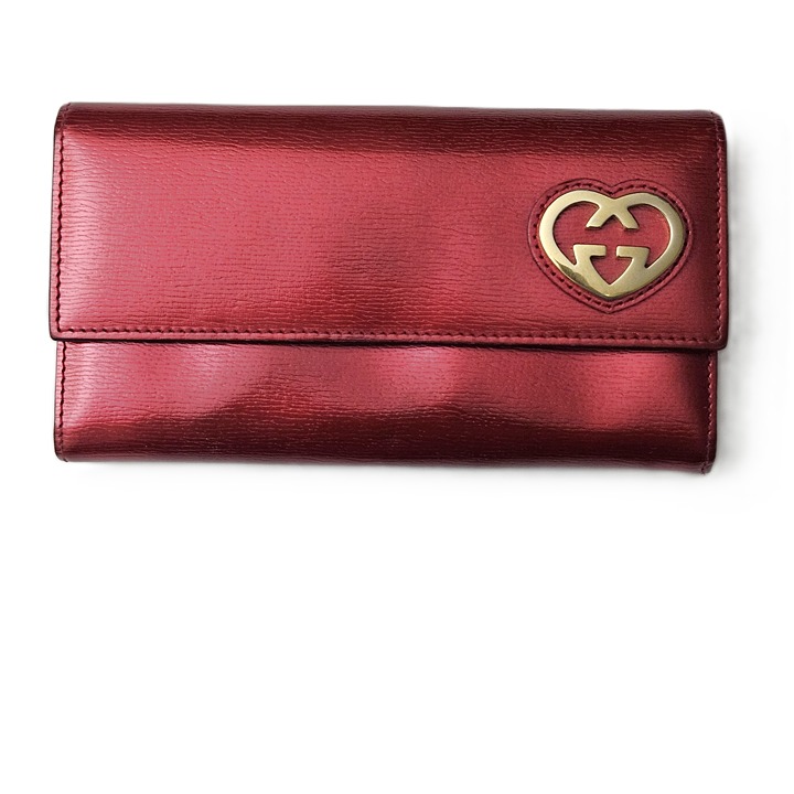Gucci Patent Leather Long Wallet – Gold Heart Emblem