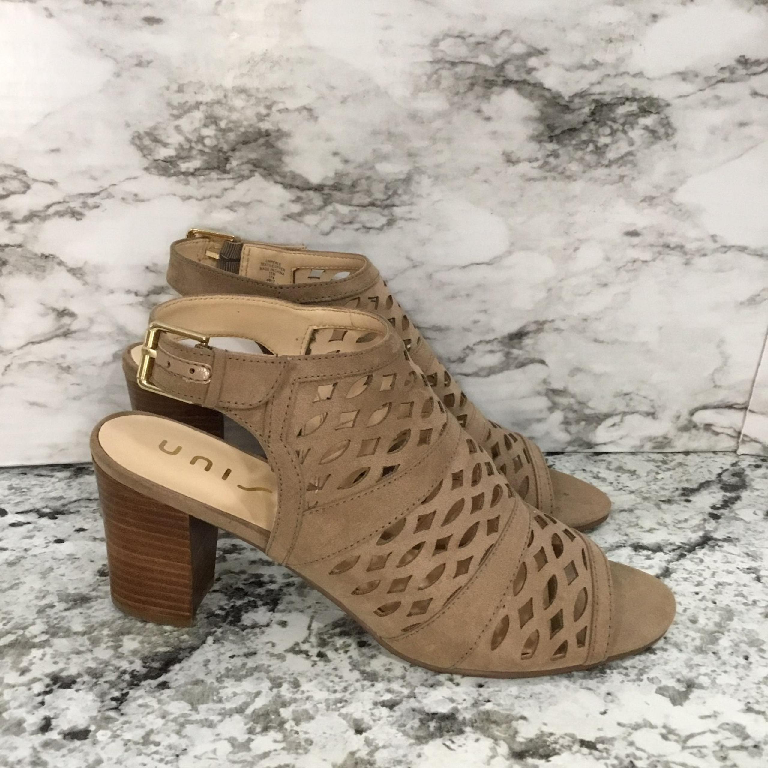 Unisa Unperle Faux Leather Peep Toe Sandal Heels