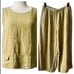 Women's 100% Linen Lagenlook Green Tank & Wide cropped Pant Boho Set Size Large