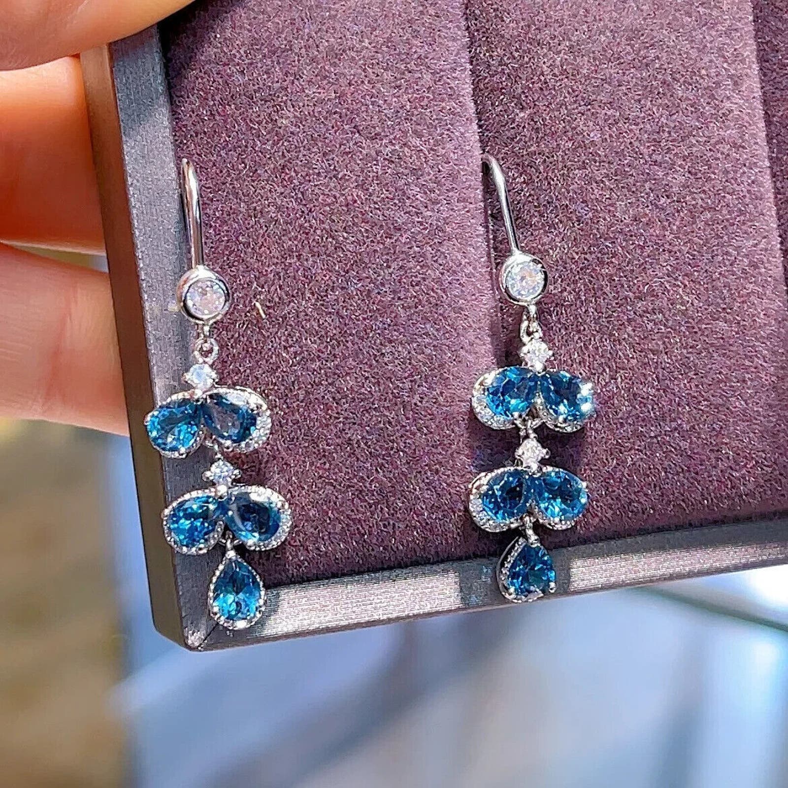London Blue Topaz Drop Dangle Earrings, London Blue Topaz Sterling Silver