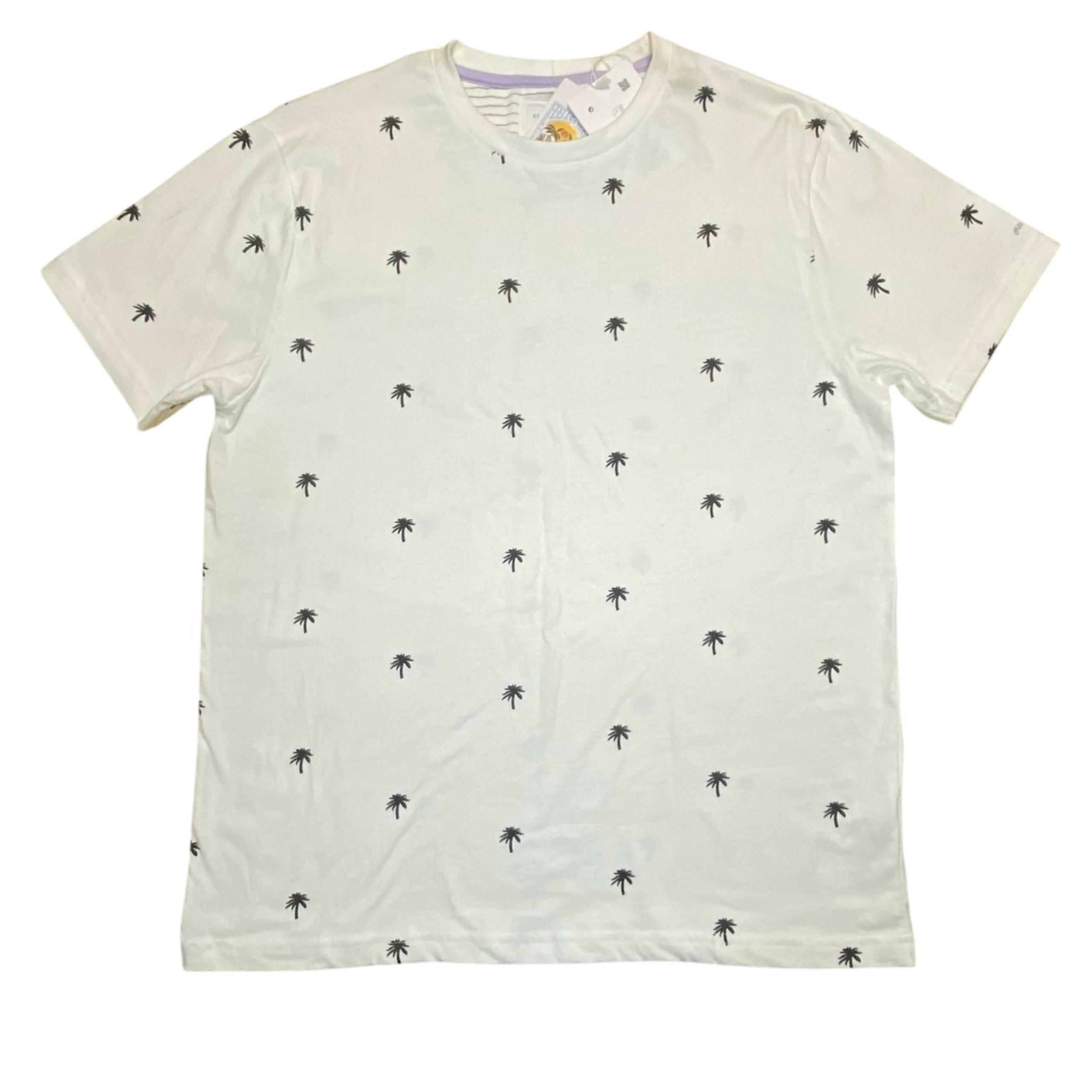 Denim & Flower Ricky Singh White Palm Tree Pattern Men’s Tshirt Sz L