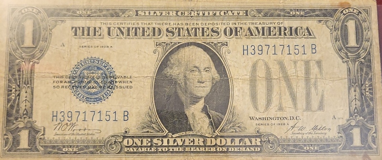 Silver Certificate 1928 A 1 Dollar Bill Funny Back Silver Certificate Note Blue