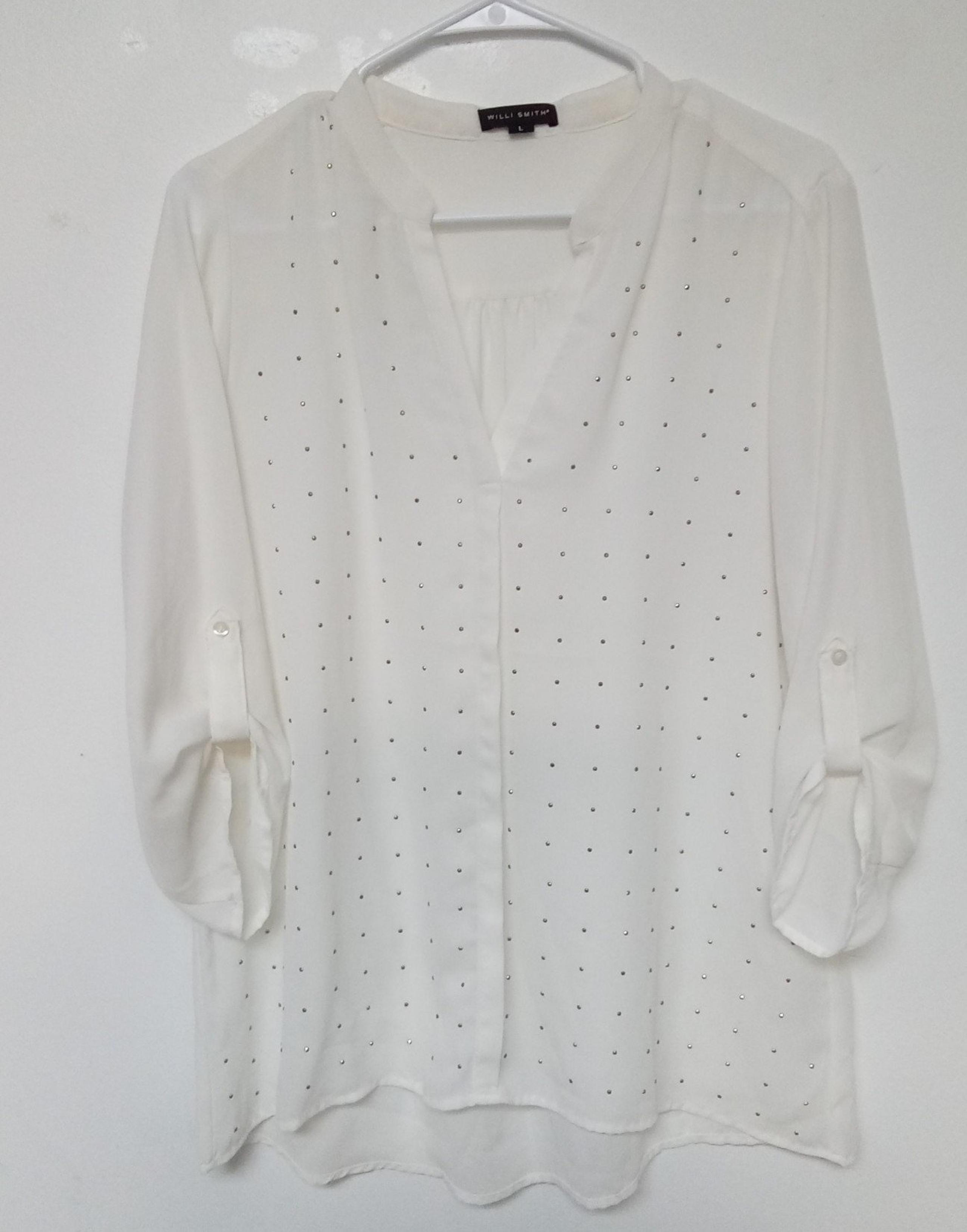 Willi Smith Ivory Tunic Style Blouse 3/4 Sleeve V-neck Size L