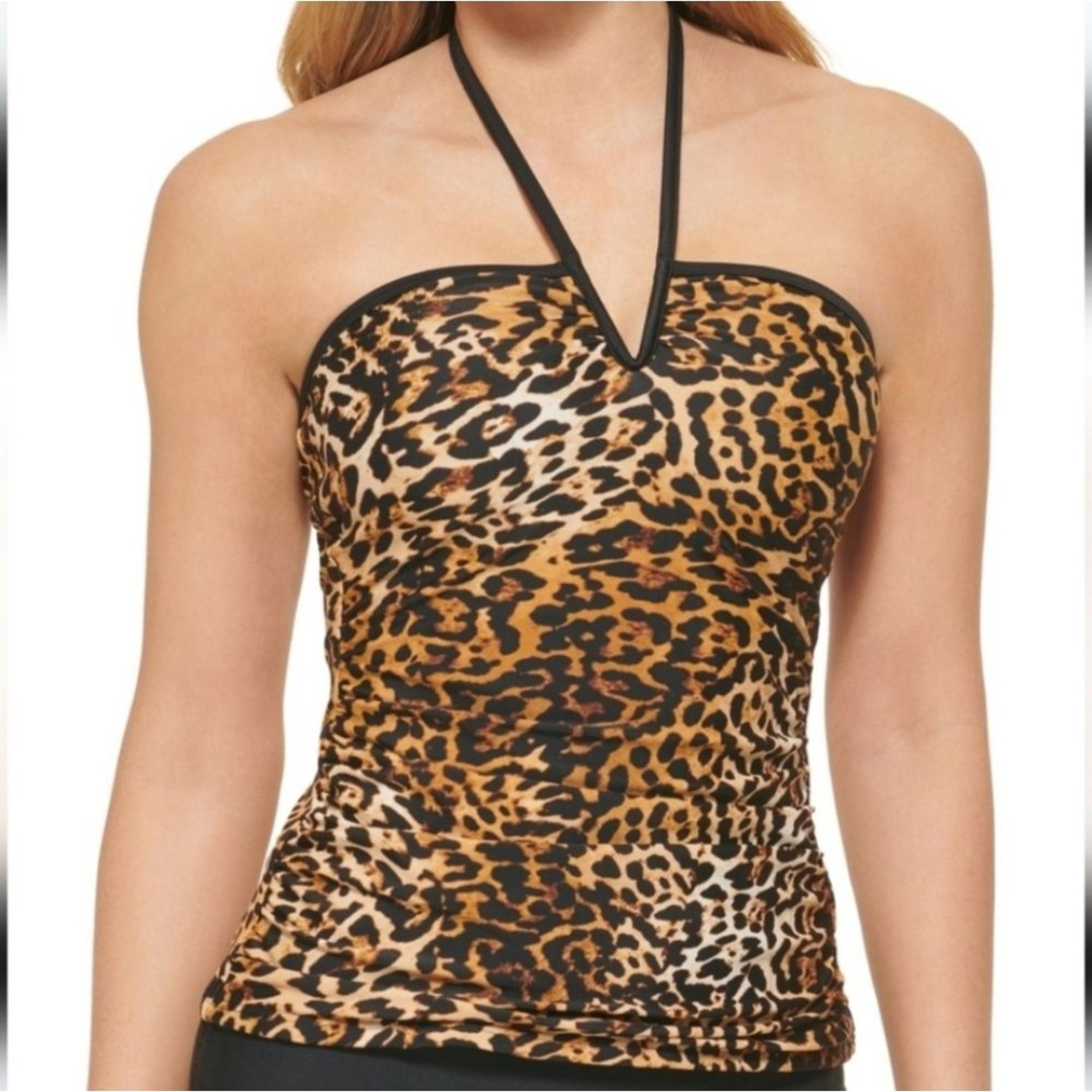 Calvin Klein Animal Print Bandeau Halter Tankini Swim Top Women's Size L V-Wire