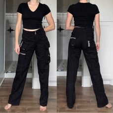 Johnny Was Cargo Multi Zipper Black Embroidered Pants Size 6