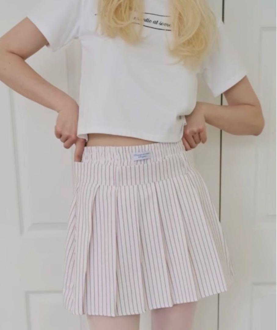 Smyeon Stripe Layered Pleated Skirt Pink