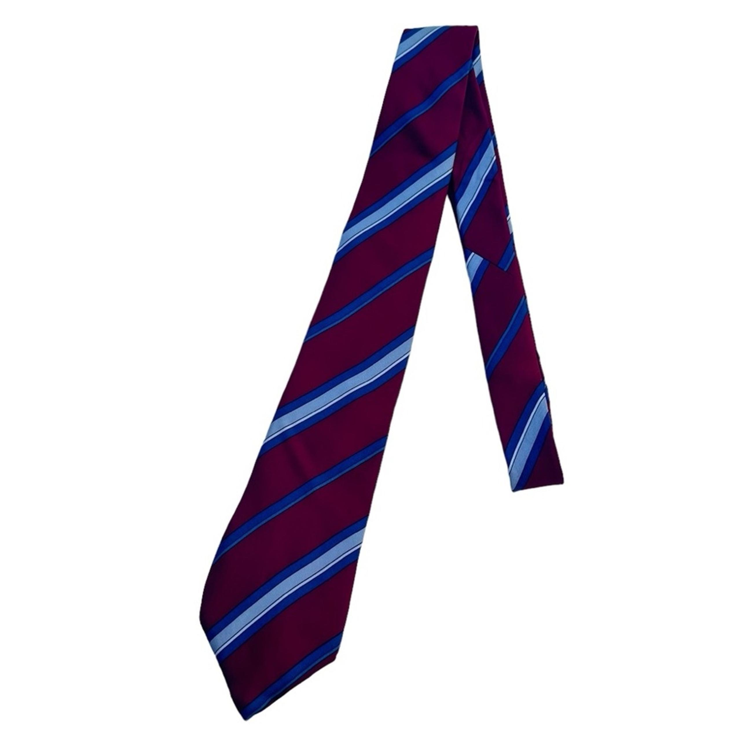 Christian Dior Men’s Neck Tie, Red, White, Silver, Blue Stripes, Silk