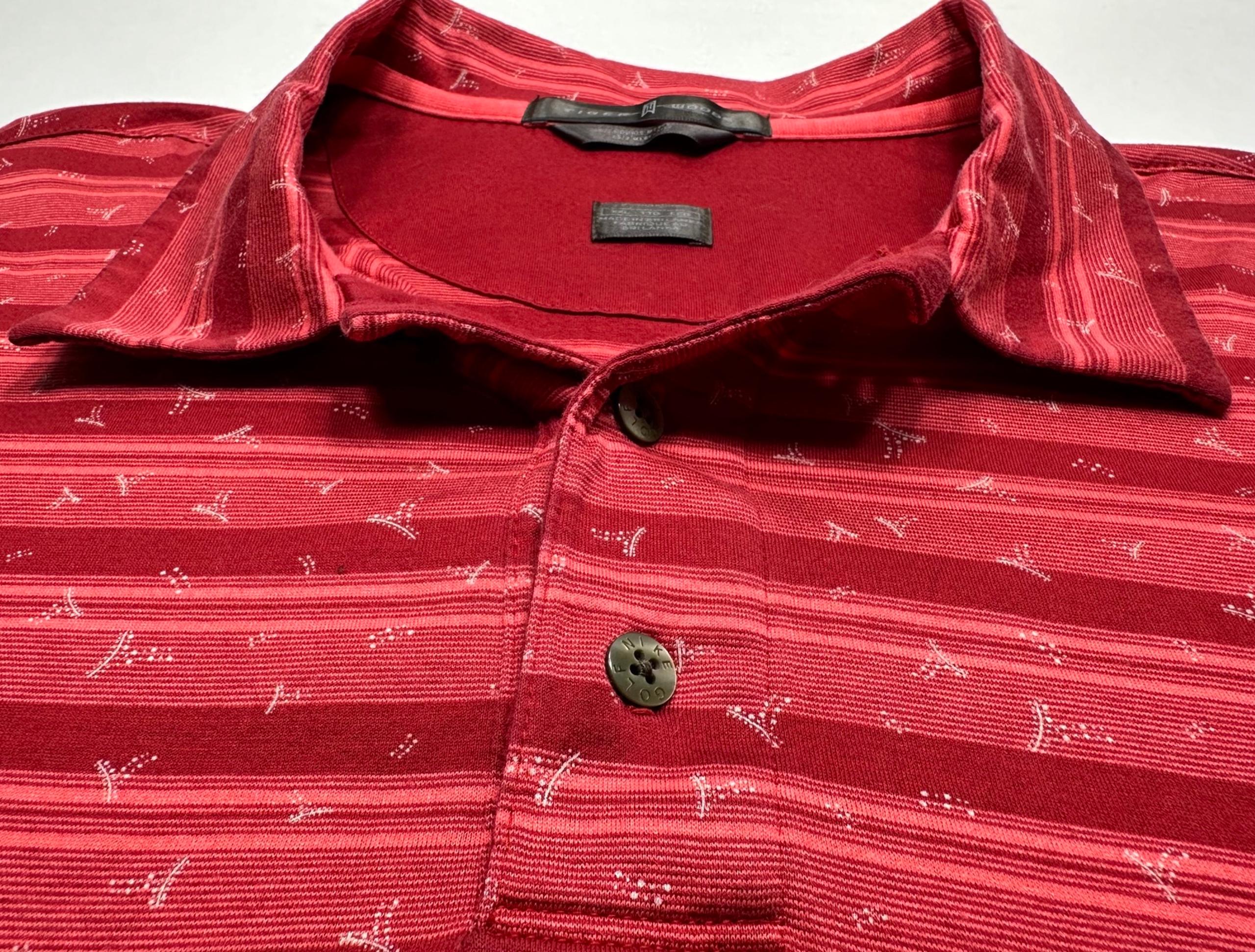 Vintage Nike Golf TIGER WOODS All Over Red Mercerized Cotton Golf Polo Men's 2XL
