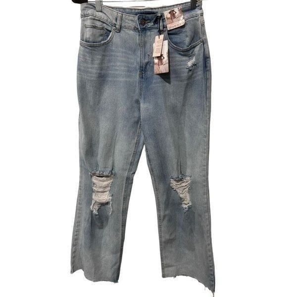 NWT New Sincerely Jules High Rose wide Leg Light Wash Loose Distressed Size 28