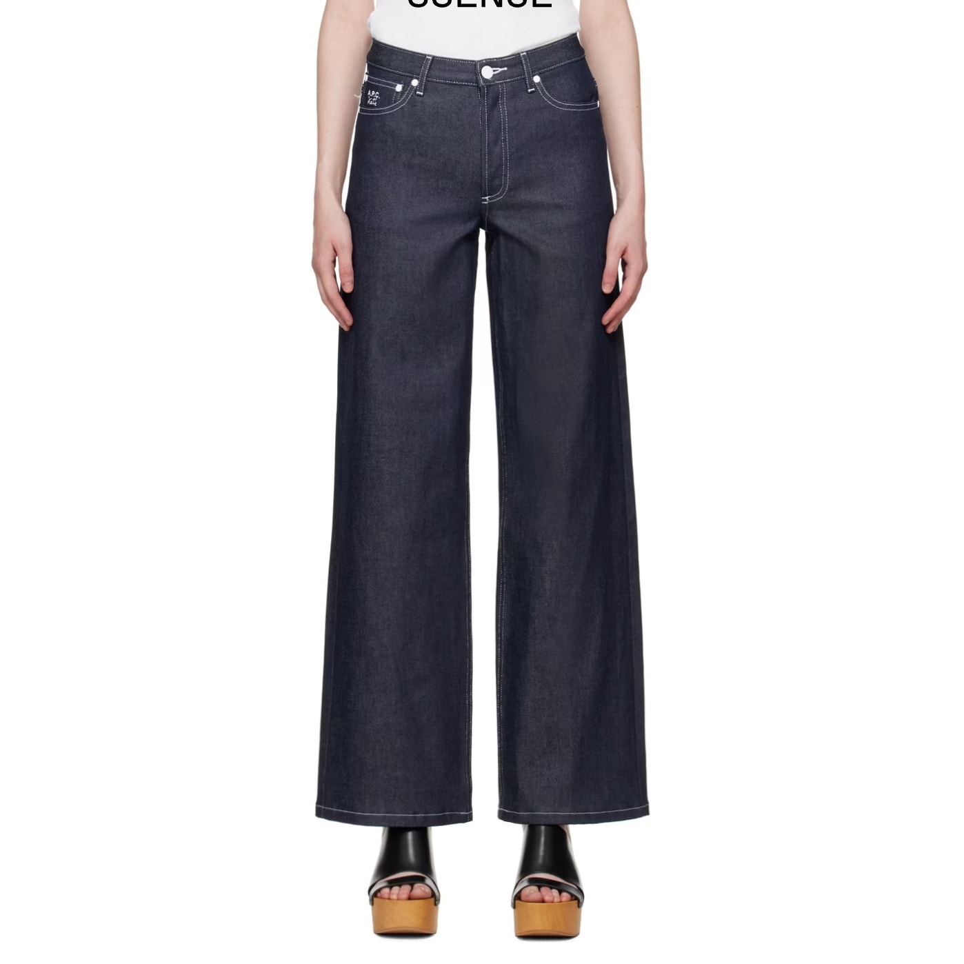 APC KATIE A.P.C. Dark Wash Elisabeth Indigo Wide Leg Denim Jeans Size 27 NWT