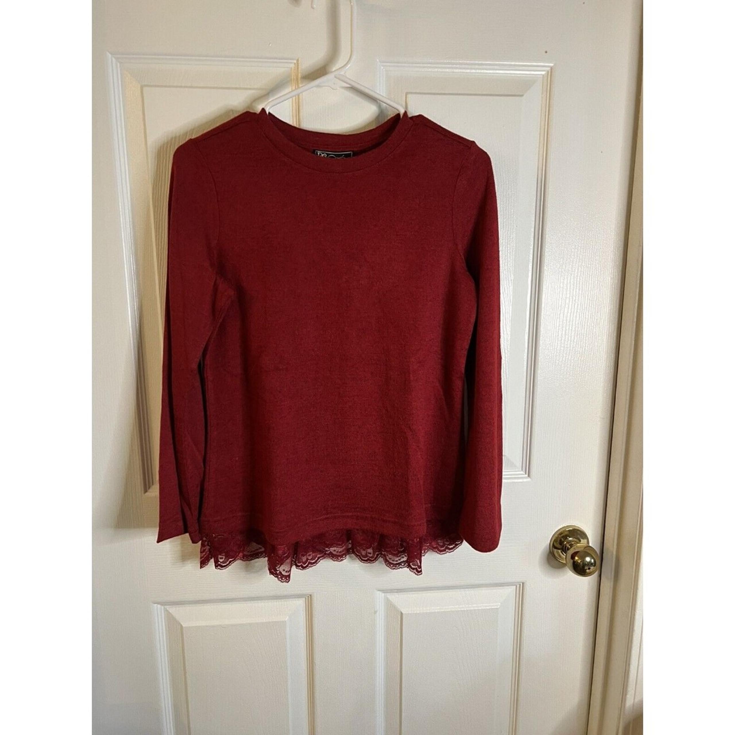 DG2 Diane Gilman Red Sweater With Lace Trim Size XS NWT