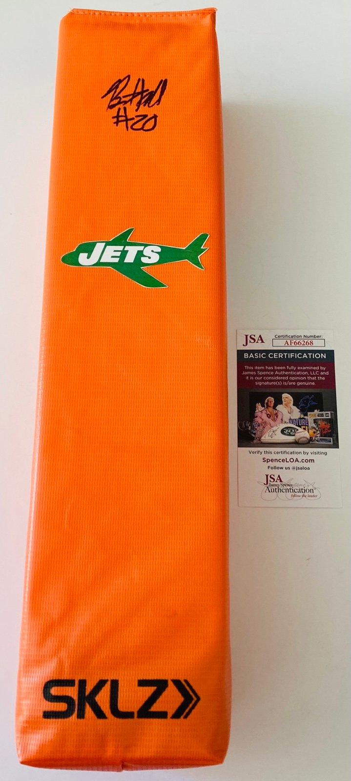 BREECE HALL NEW YORK JETS SIGNED AUTOGRAPHED F/S TOUCHDOWN PYLON JSA COA RARE!