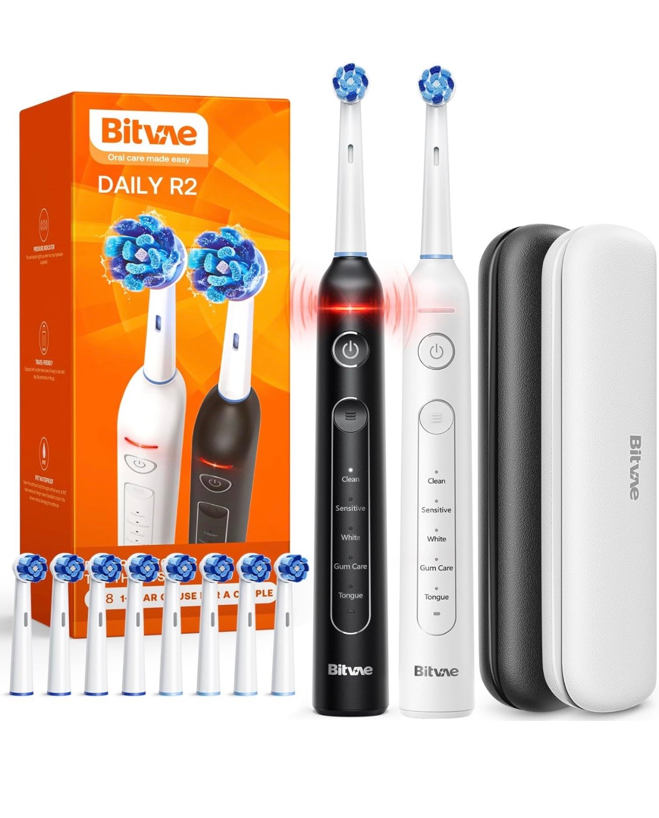 Bitvae R2 Rotating Electric Toothbrush for Adults with 8 Brush Heads, Travel Cas