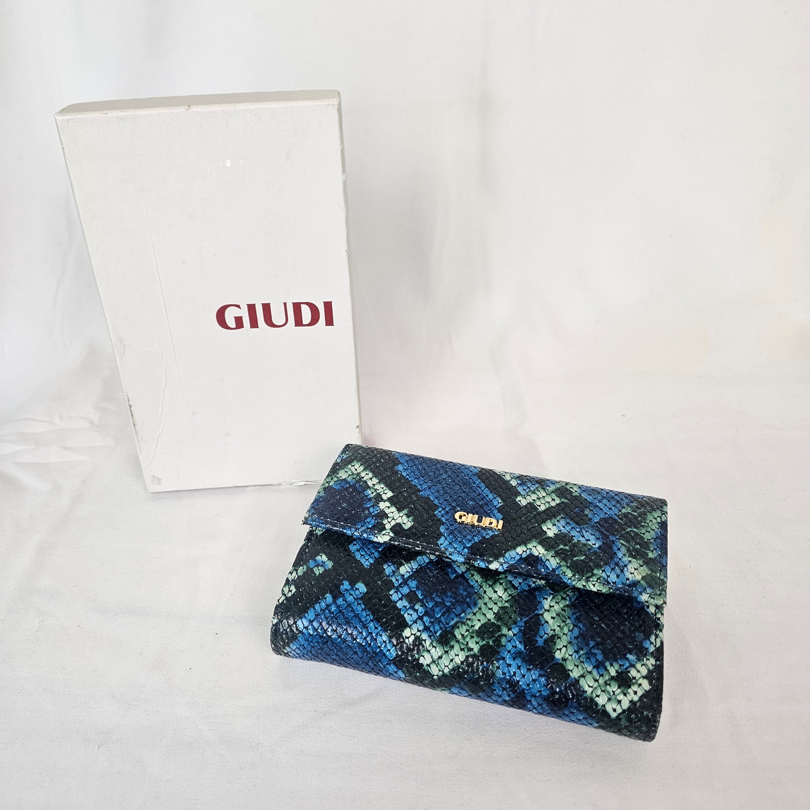 Giudi Italy Blue Snakeskin Leather Wallet Clutch | Vintage 7373 | Made in Italy