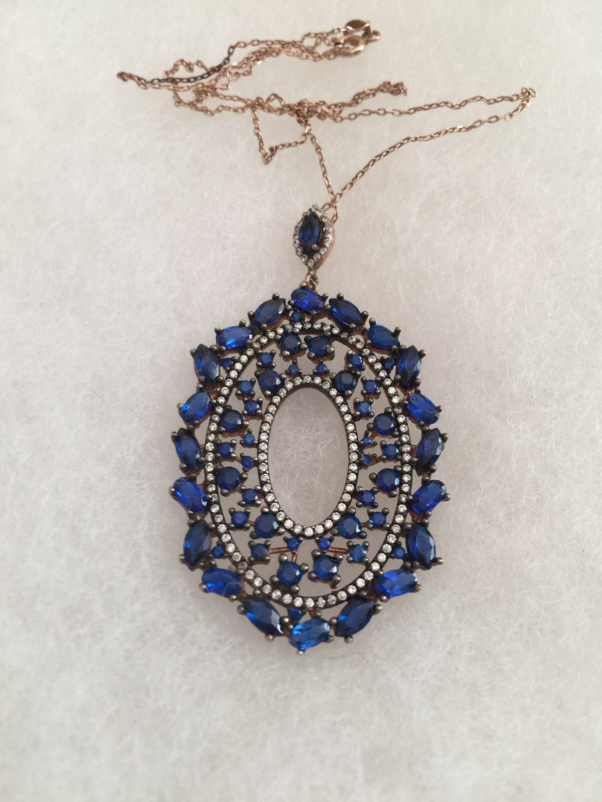 Sapphire fine neclace/solid 925/rose gol