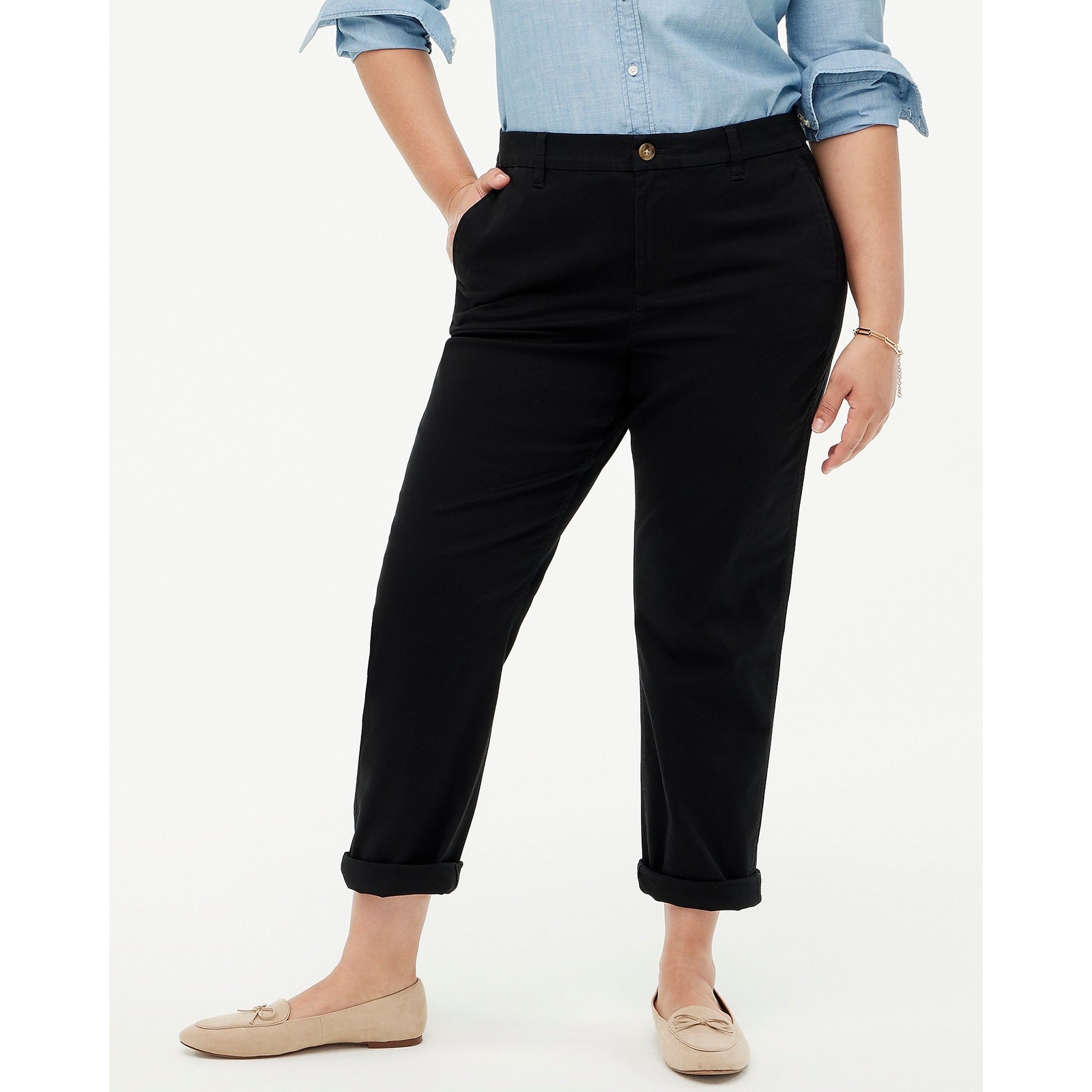 J.Crew Factory Girlfriend Chino Pant Women's 12P Petite Black High-Rise NWT