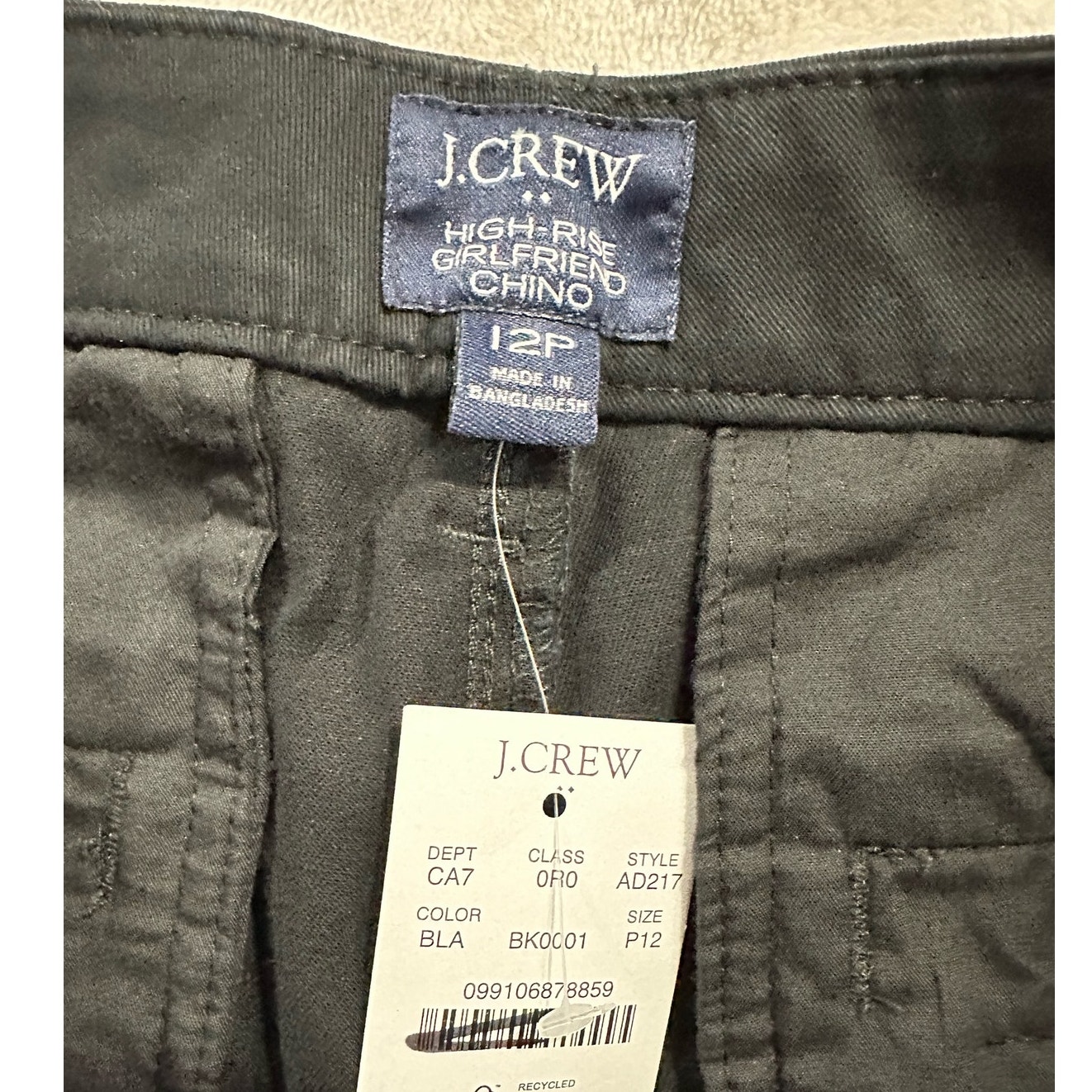 J.Crew Factory Girlfriend Chino Pant Women's 12P Petite Black High-Rise NWT - detail