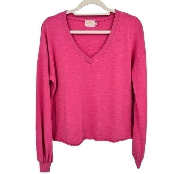Nation LTD Puff Sleeve V-Neck Sweatshirt in Flirt Top Size Small