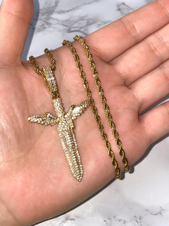 14K Gold Filled Finish Iced Wings Sword