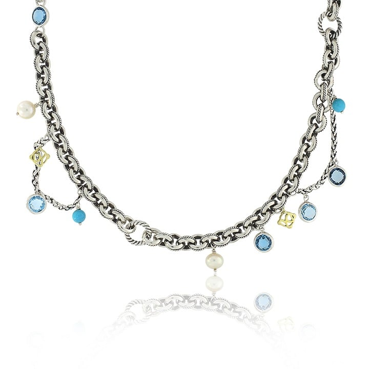 David Yurman Old World 18K Yellow Gold Sterling Topaz Pearl Necklace SN-3019-C