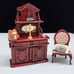 Antique Style Miniature Dollhouse Furniture Set With Hutch Chair & Accessories
