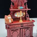 Antique Style Miniature Dollhouse Furniture Set With Hutch Chair & Accessories