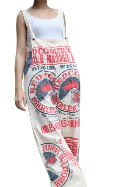 Flour Sack Chicken Rooster Hippie Overalls Coveralls Cottage Core Boho One SZ