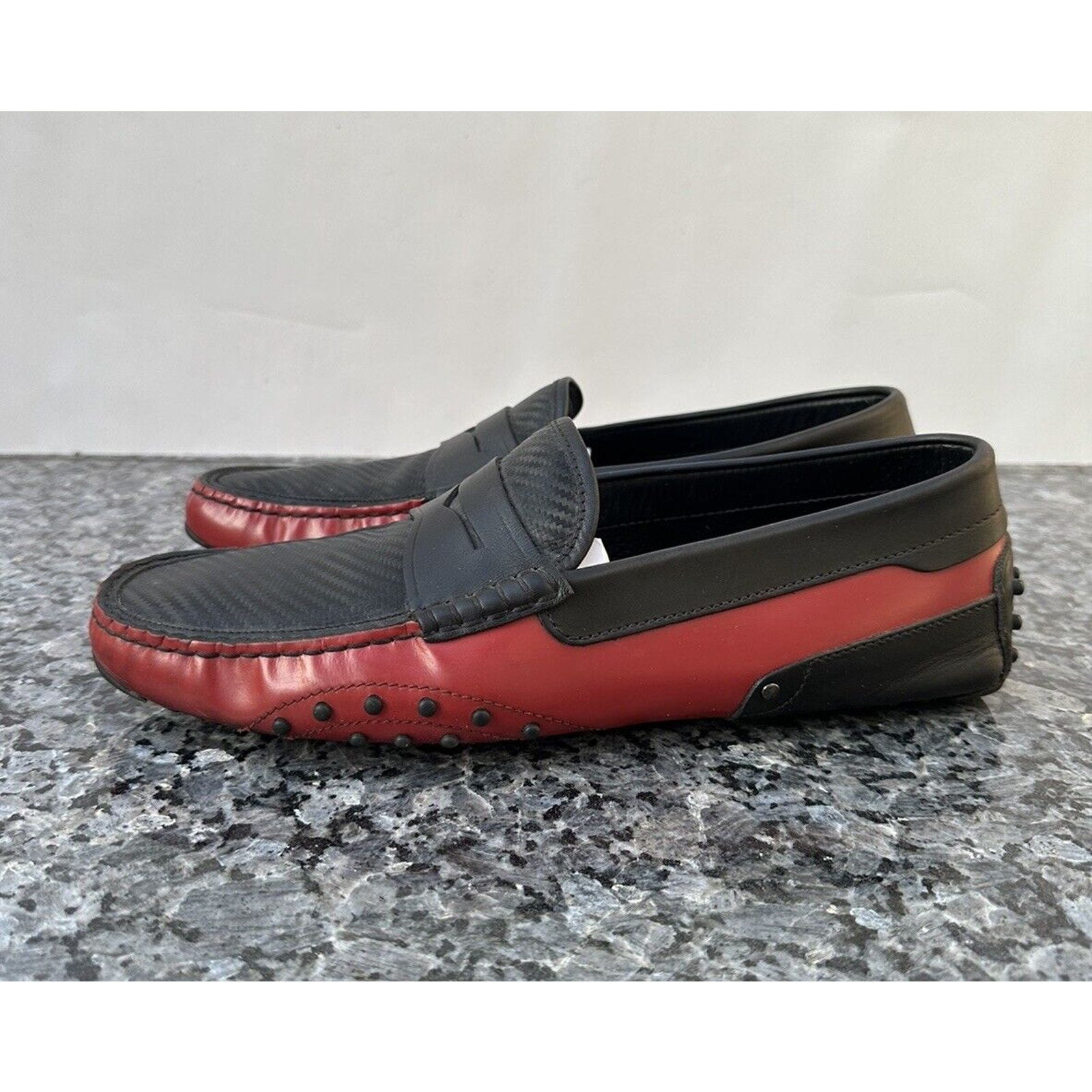 Tod's Ferrari Red BlackSlip On Driving Casual Loafers Moccasins Mens Size Euro 9