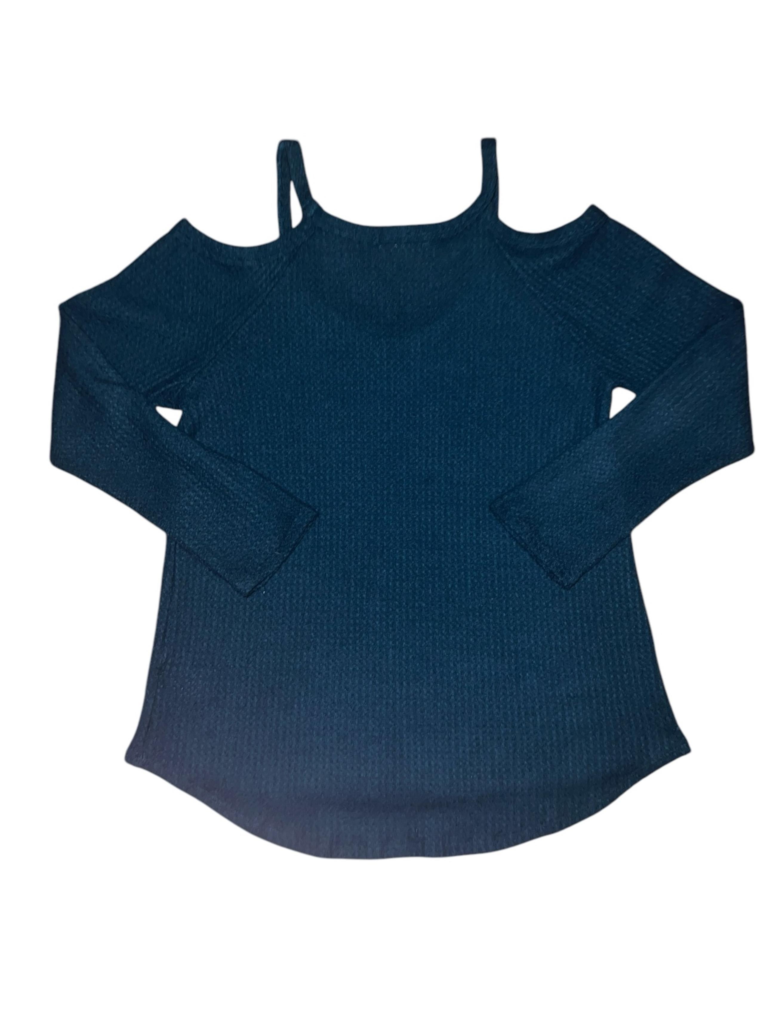 Le Lis Women's Cold Shoulder Blouse Teal Turquoise Waffle Top Medium