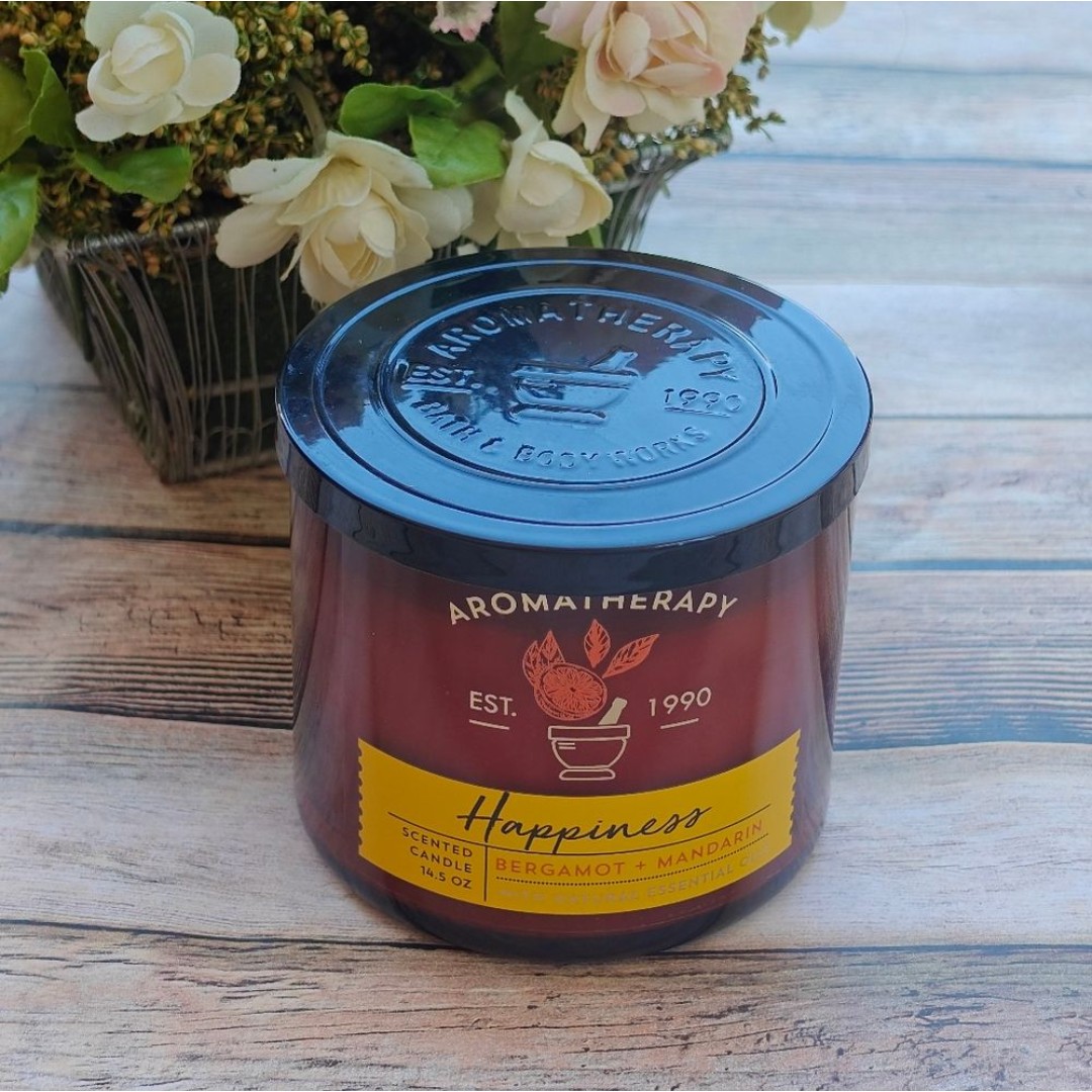 Bath & Body Works Aromatherapy Happiness Candle Bergamot & Mandarin New