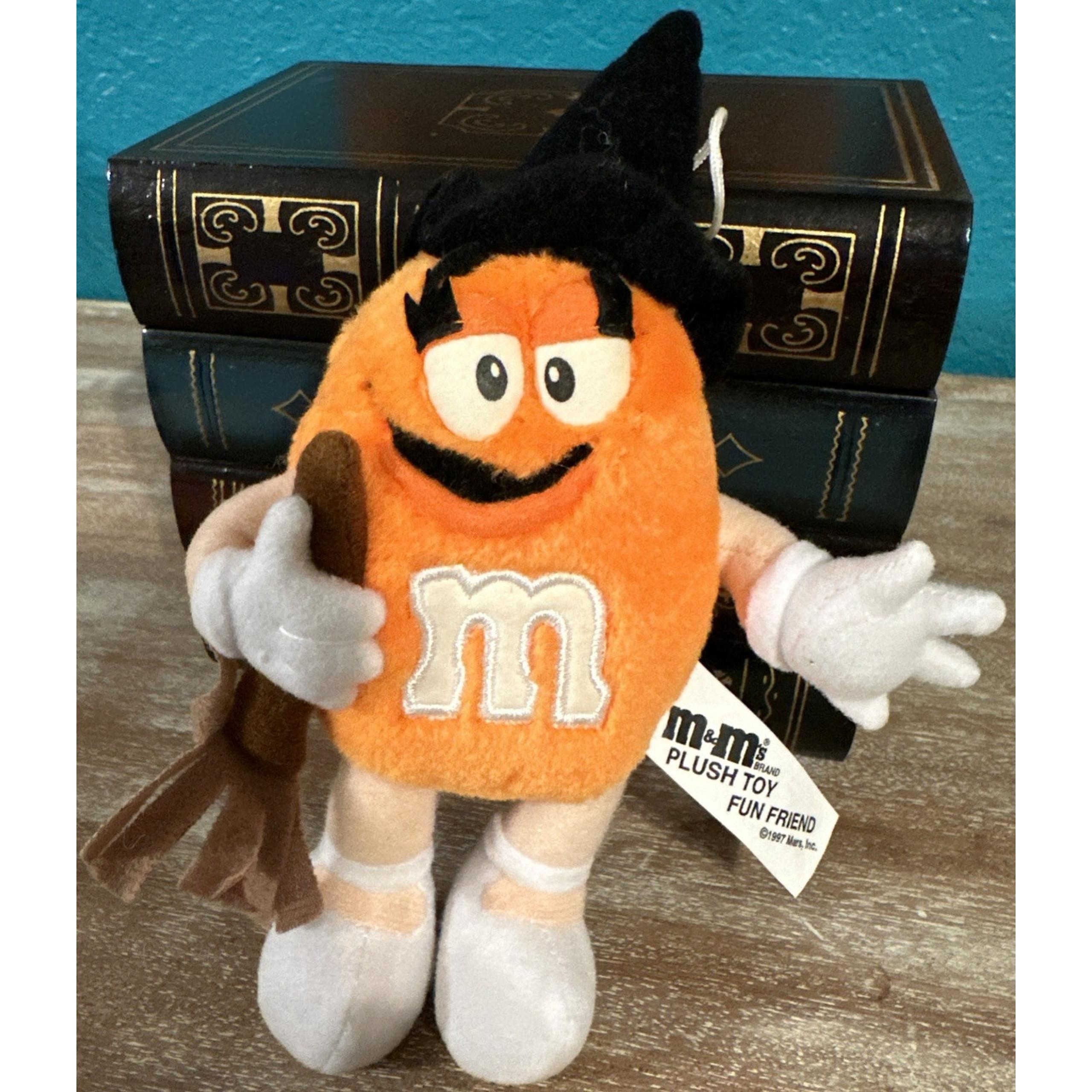 M&Ms Orange M&M 7" Plush Witch Hat Broom Halloween Stuffed Animal Vintage 1997 - Mars