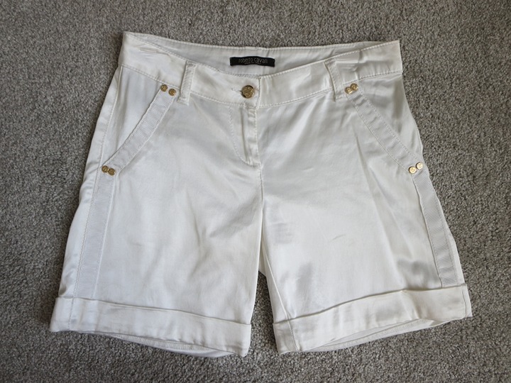 Roberto Cavalli Shiny Satin White Shorts Sz 26