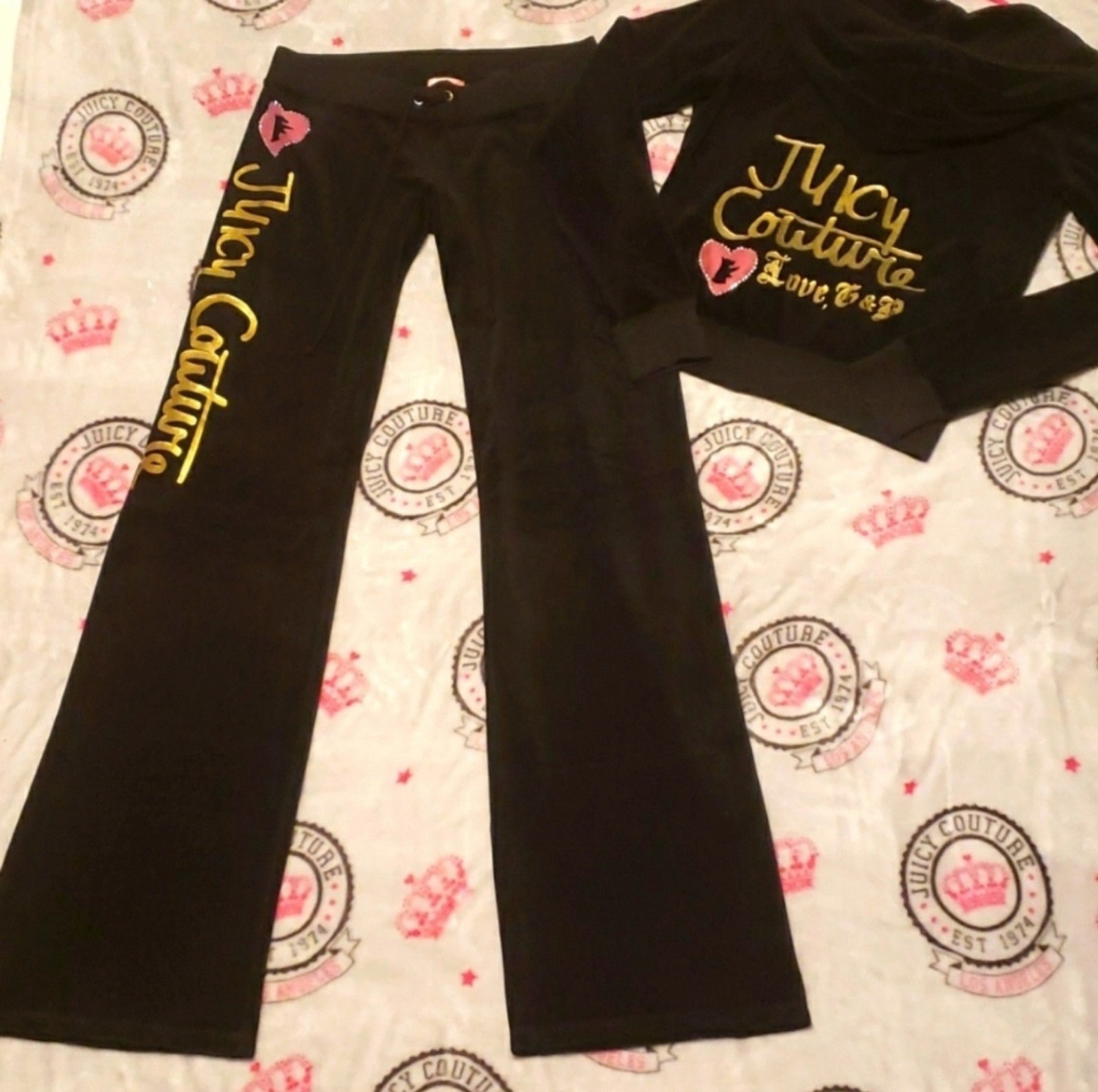 Y2K Love G&P Rare Juicy Couture Velour Matching Flare Pant Tracksuit, Small