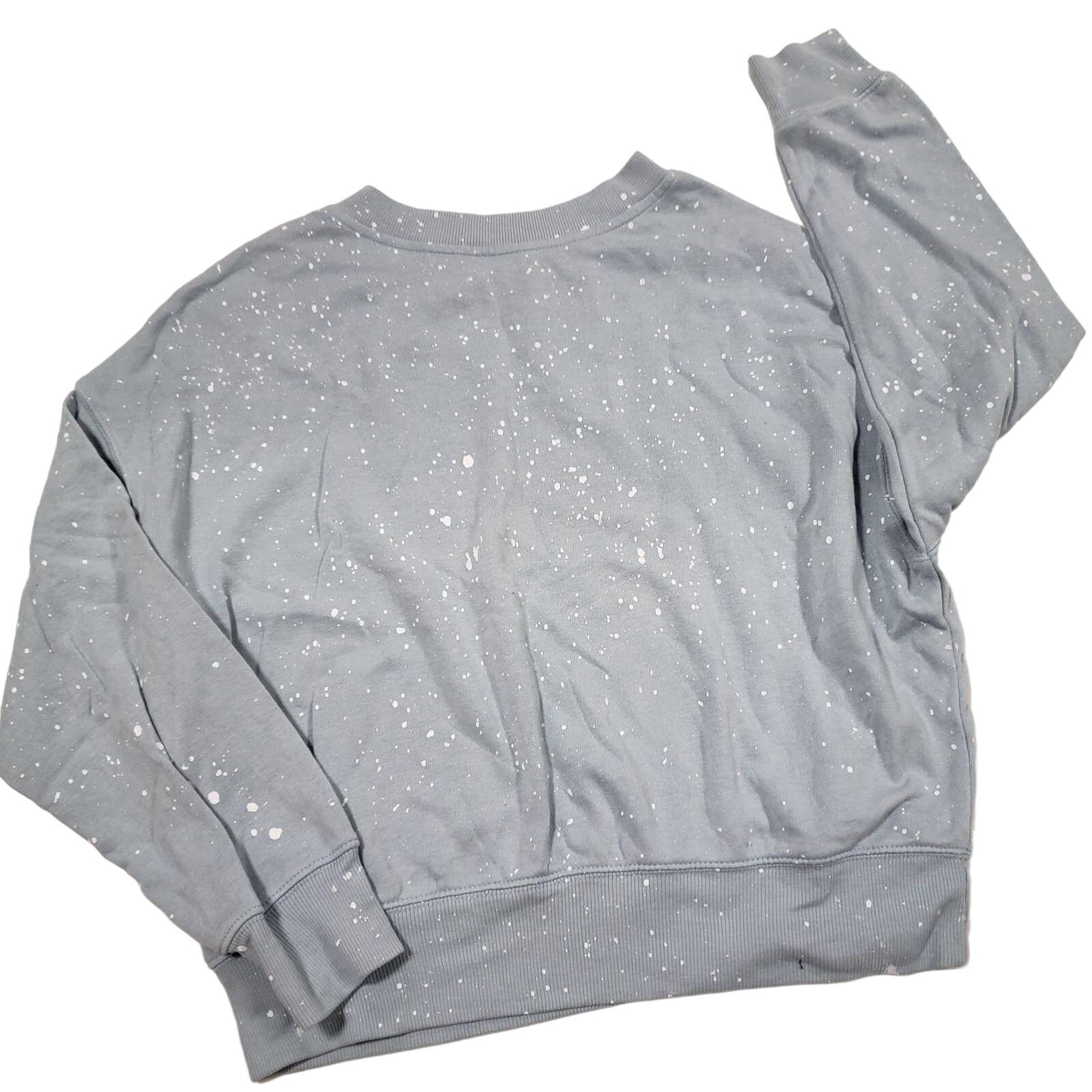 Light Blue Oversized Sweatshirt Splattered white paint Juniors size M 7/9
