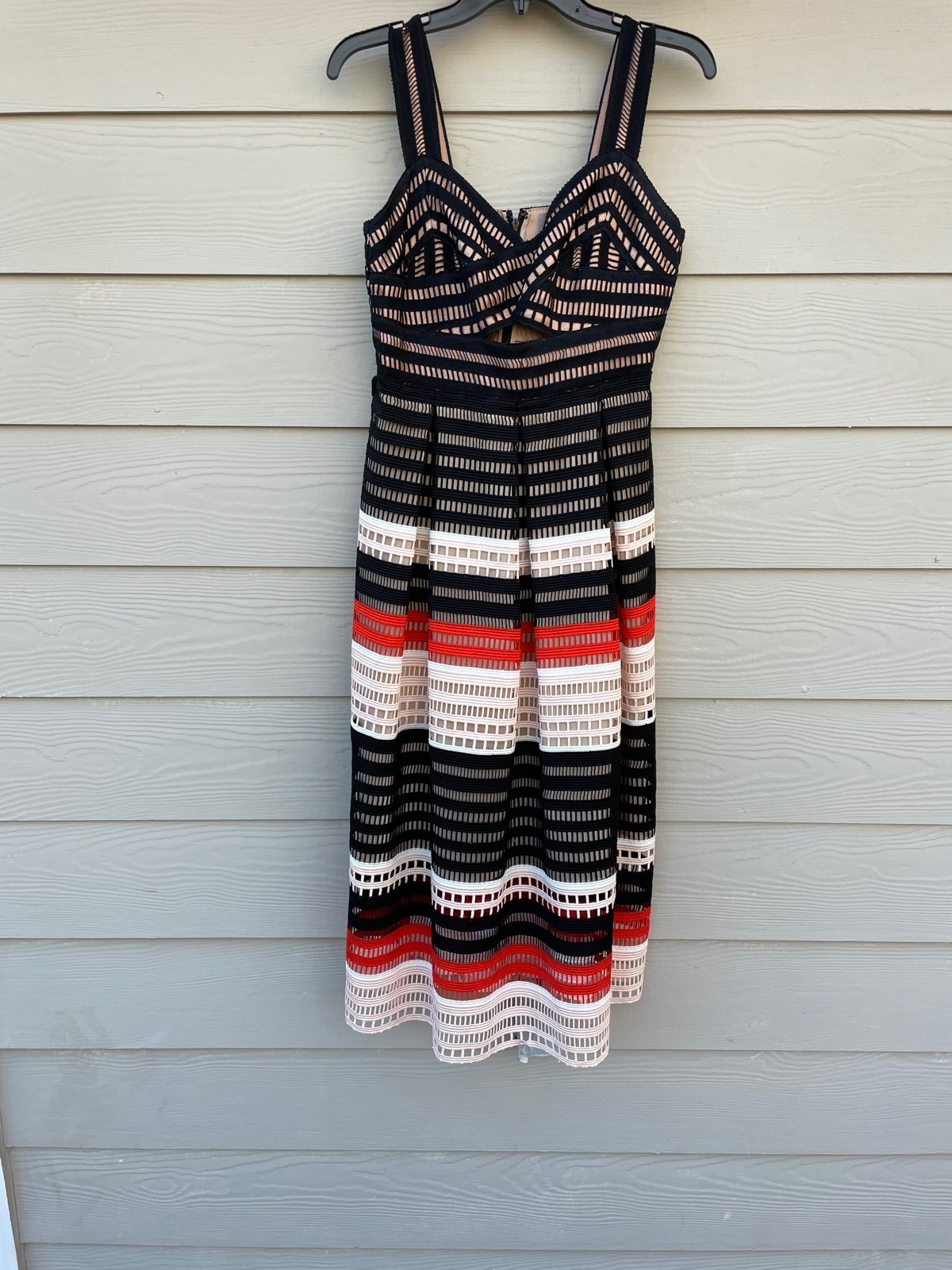 LELA ROSE DRESS MULTICOLOR COLORBLOCK LADDER LACE SIZE 8