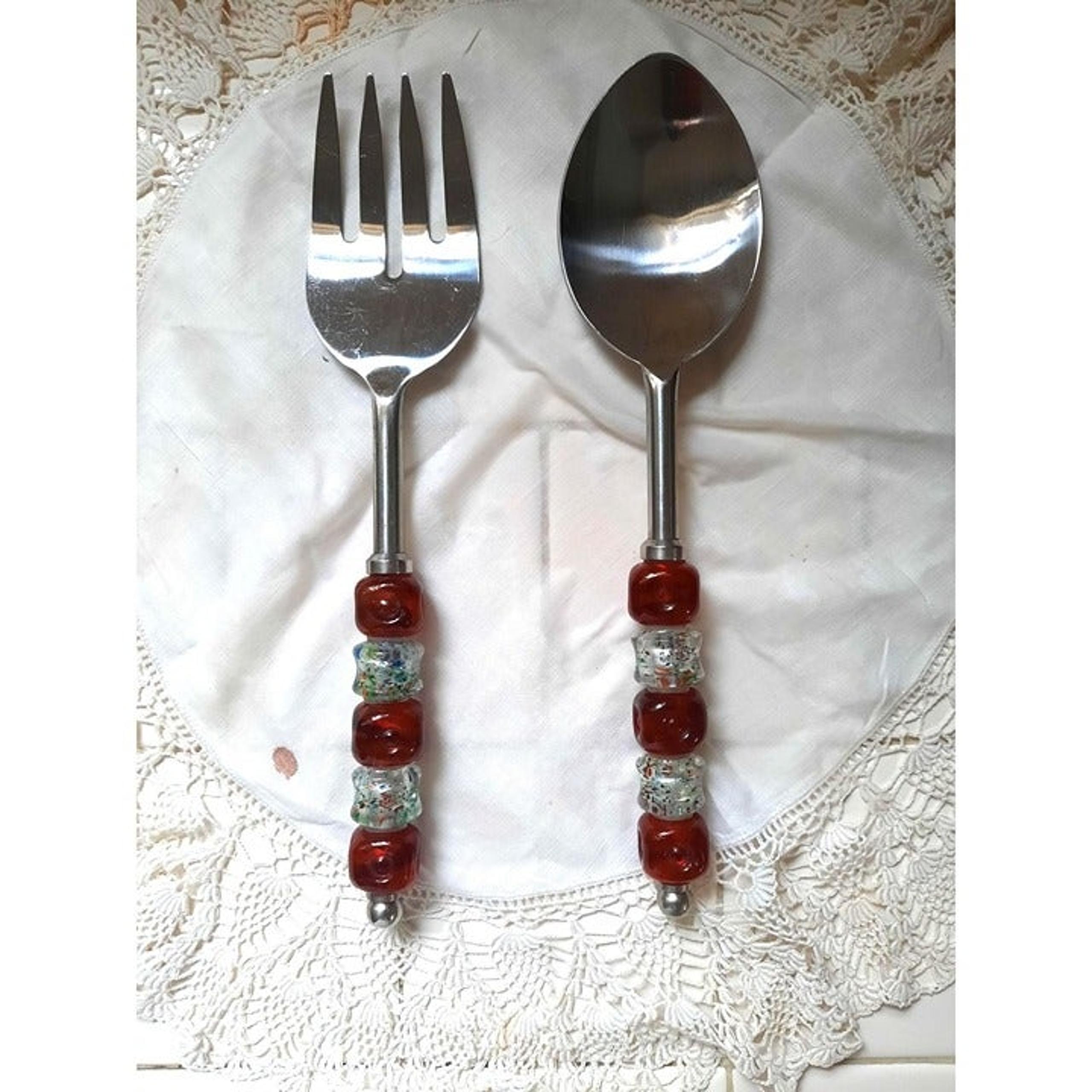 Pampered Chef Large 12" Square Glass Handled Serving Utensil Set