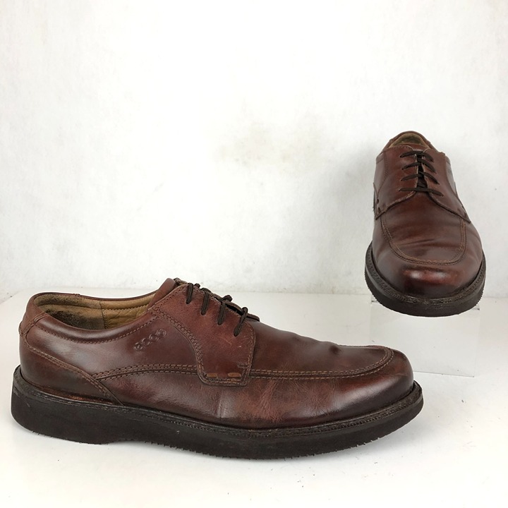 Ecco Men's Size 46 (12-12.5) Brown Leather Lace-Up Casual Oxford Dress Shoes