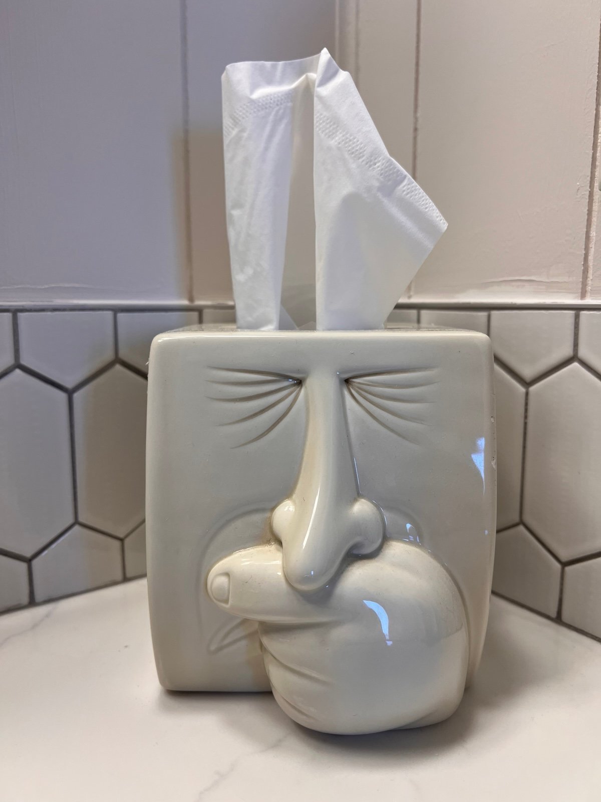 Fitz & Floyd Sneezing Man Tissue Box Cover Vintage 1980