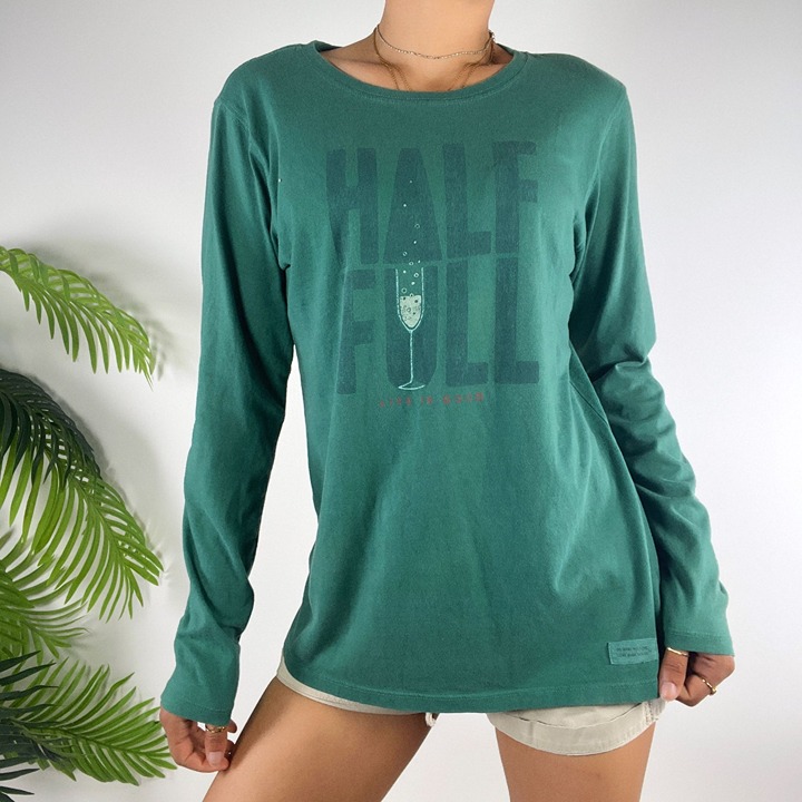 Life Is Good Womens Green Granola Girl Casual Classic Fit Long Sleeve T-Shirt /M