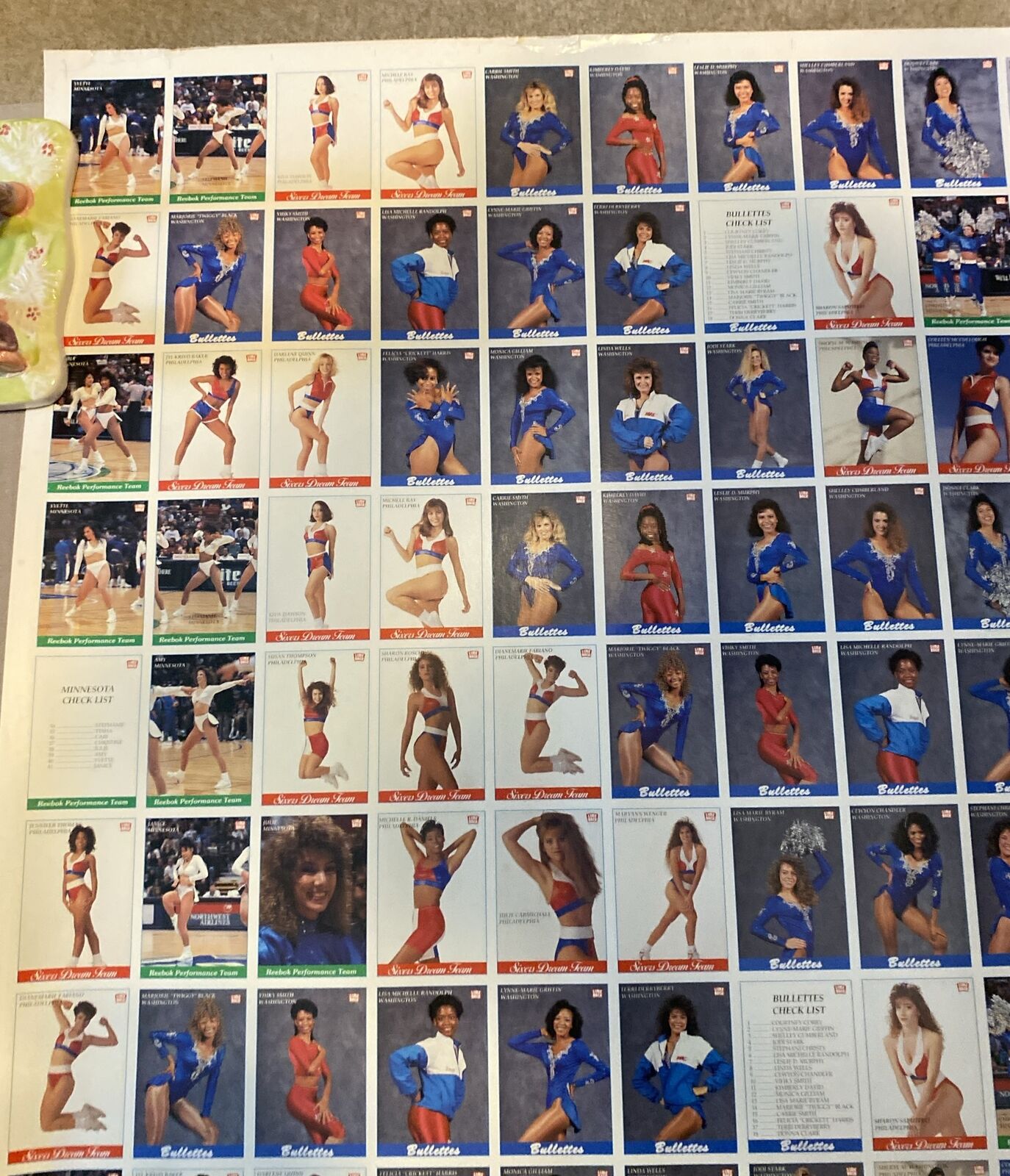 1991 Lime Rock Sixers Basketball Cheerleaders 110 Card Uncut Sheet #’ed 2000