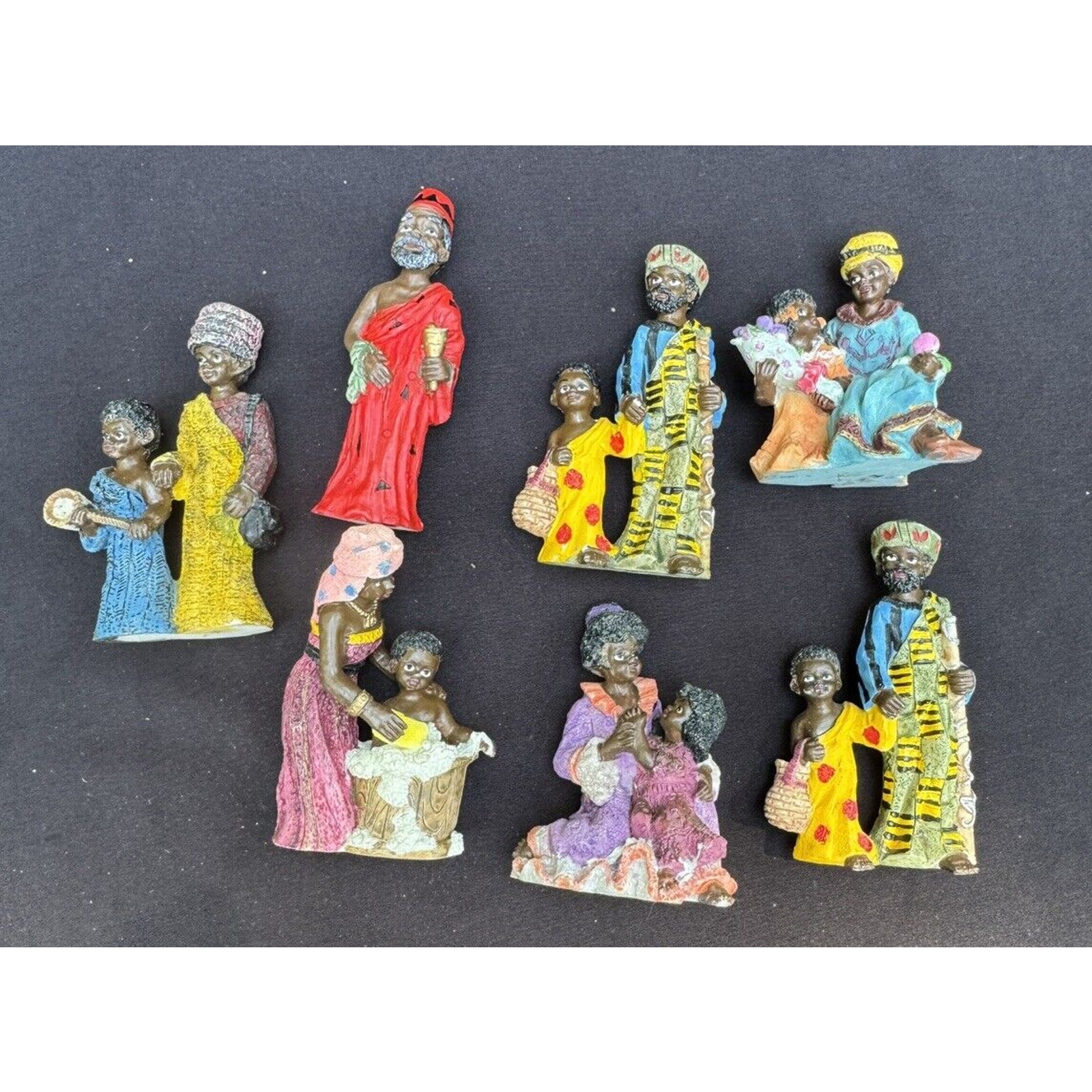 Lovely African Tribal Colorful Figurines Ladies & Children Village Figures -S1