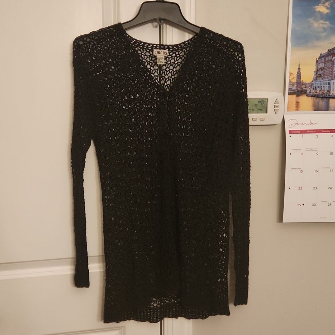Chico's Vintage Black Knit See-Through Buttoned Cardigan Size S/M