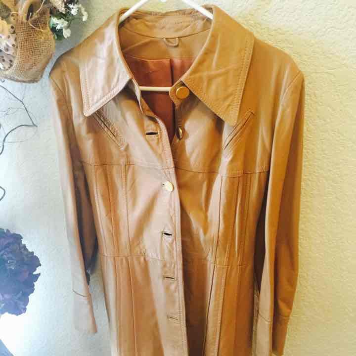 Distressed, long, leather coat
