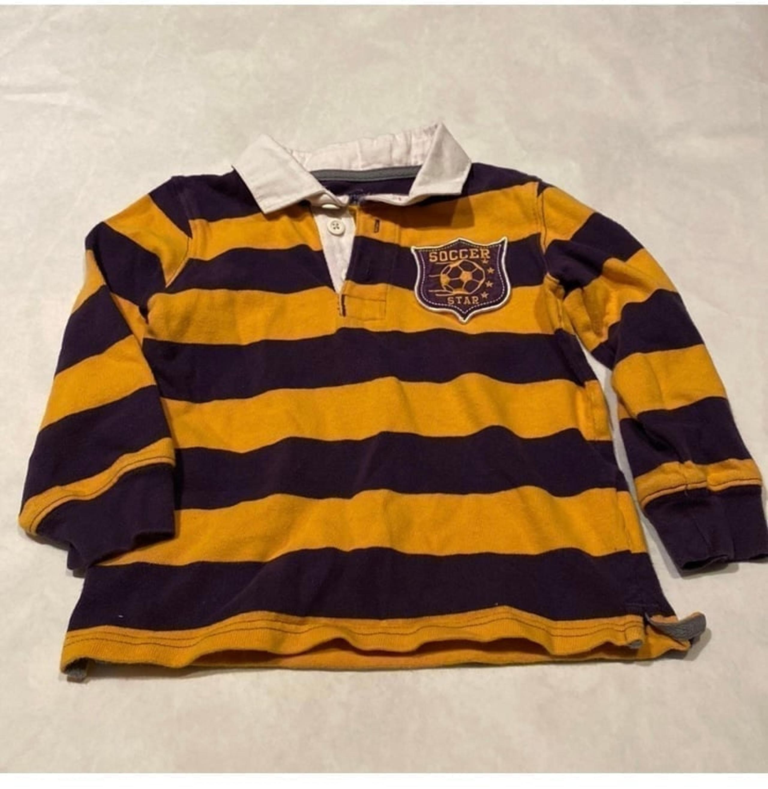 Carter’s Yellow/Purple Striped Long Sleeve Rugby Shirt- Size 4T