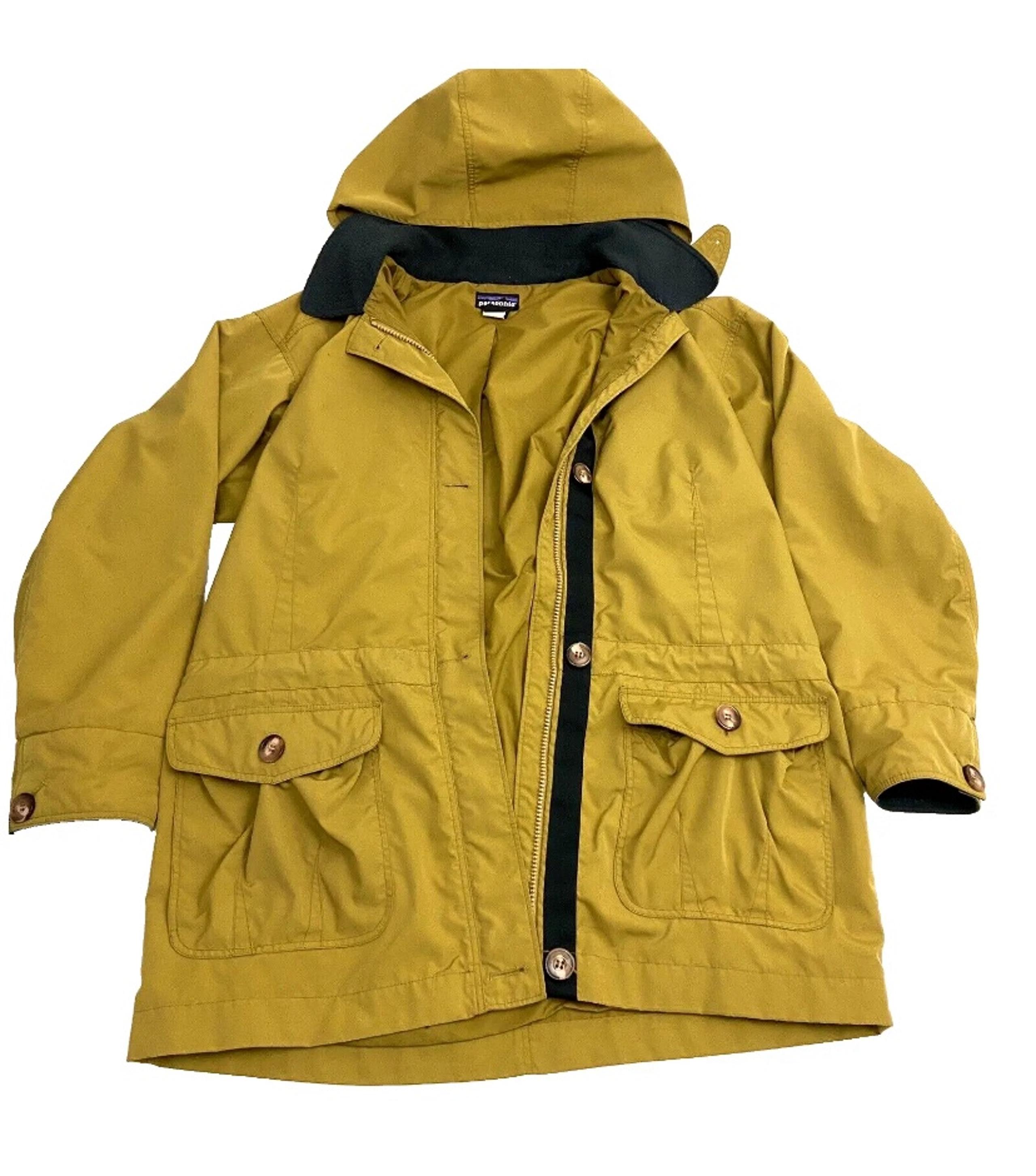 Patagonia VTG 90s Hooded Parka Jacket Mustard Yellow Women's XS Buttons Pockets