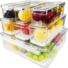 10-pack Clear Stackable Refrigerator Organizer Bins with 4 liners