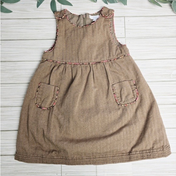 Jacadi Toddler Girl Brown Corduroy Pink Floral Jumper Dress-Size 23 Months