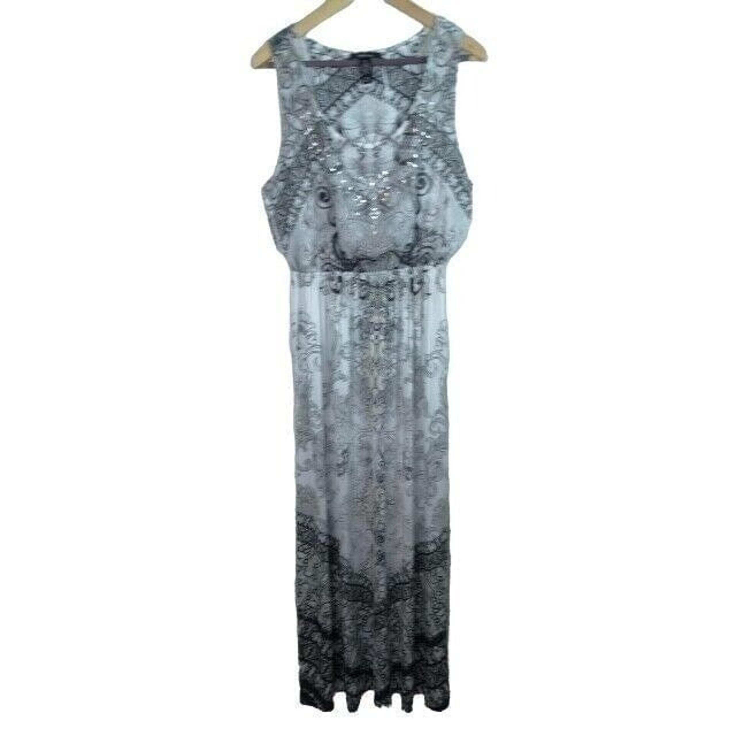 Style & Co Womens Dress Size Medium Gray White Embellished Sleeveless Maxi Dress