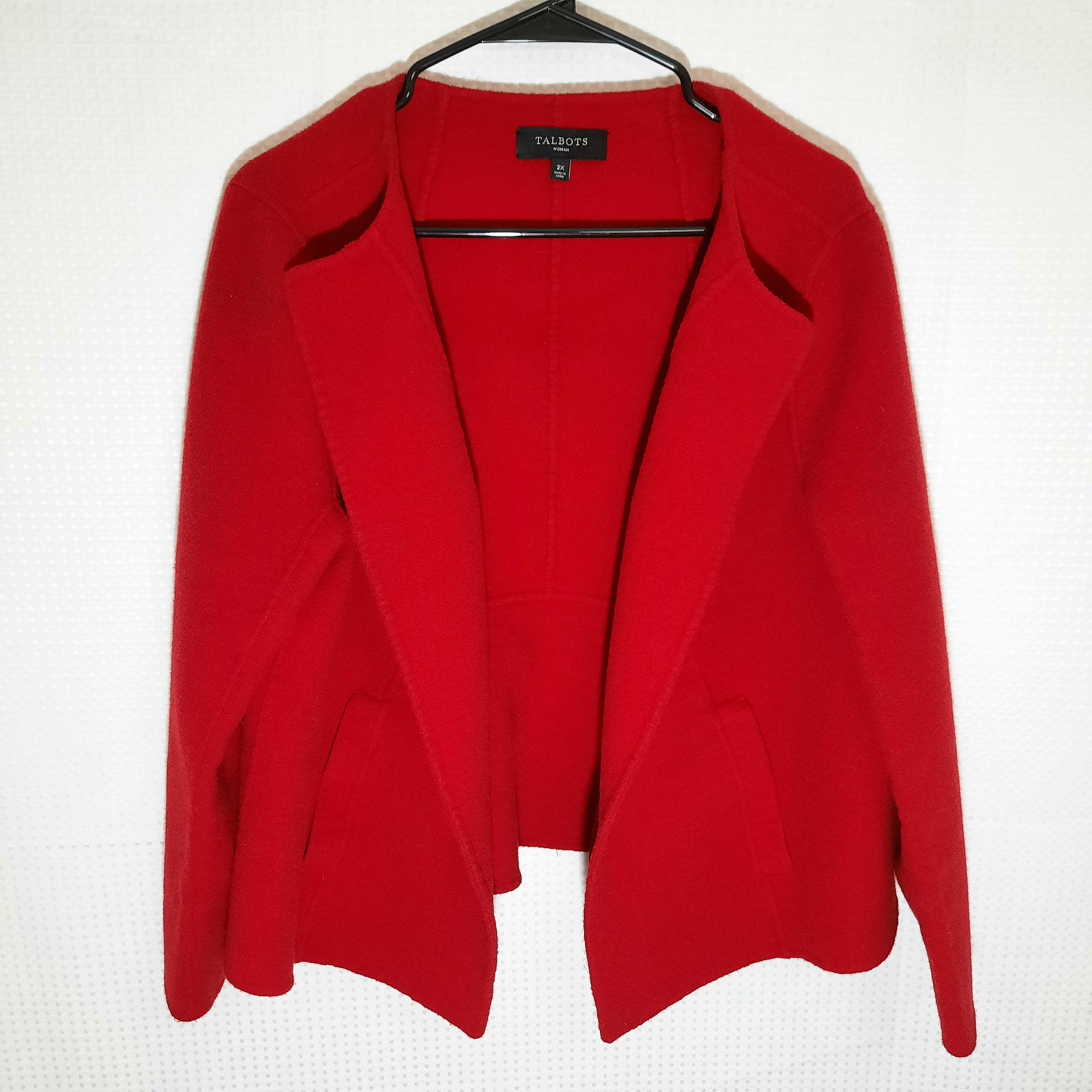 Talbots 2X Woman Red Jacket Women’s Wool Blend Blazer Coat Open Front Plus Size